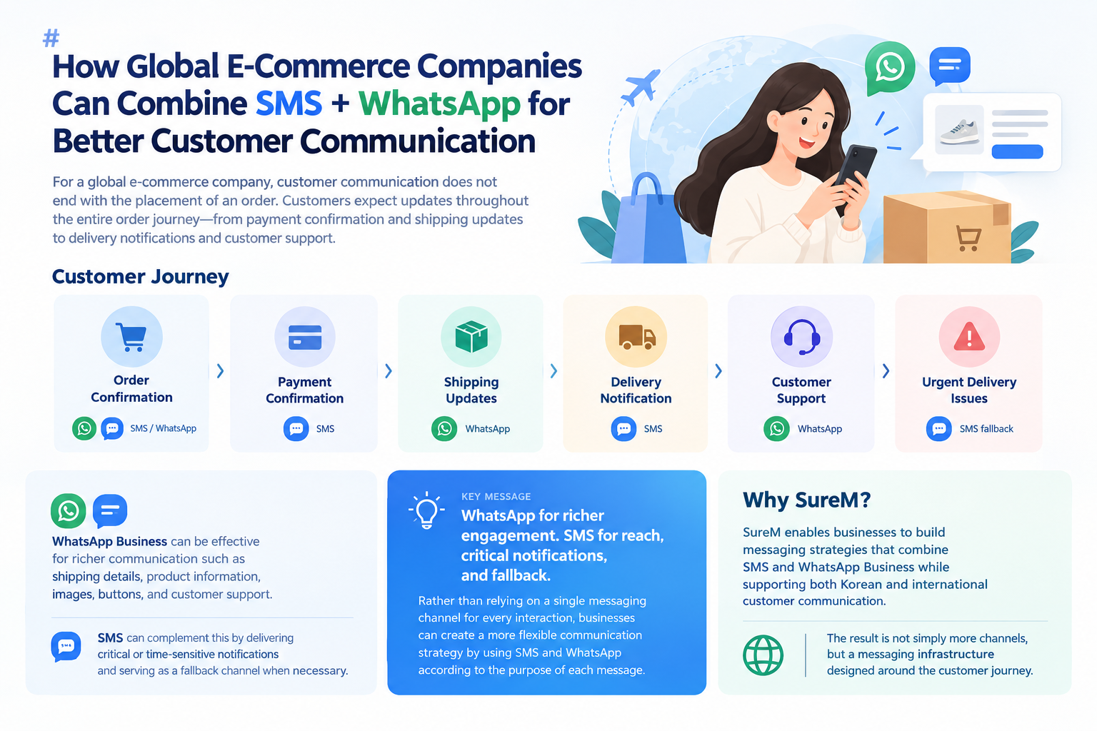 How Global E-Commerce Companies Can Combine SMS + WhatsApp for Better Customer Communication