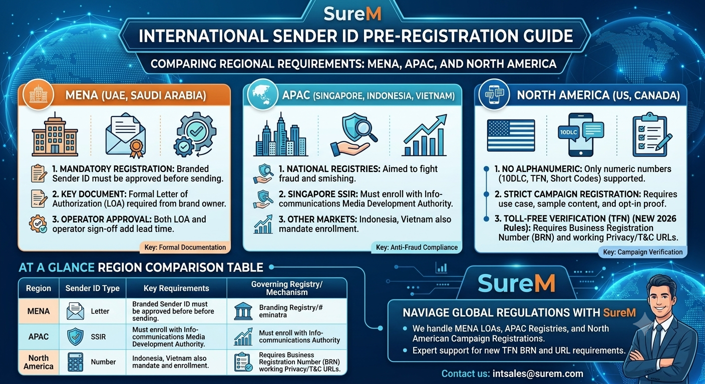 Sender ID Pre-Registration Guide — Comparing MENA, APAC, and North America